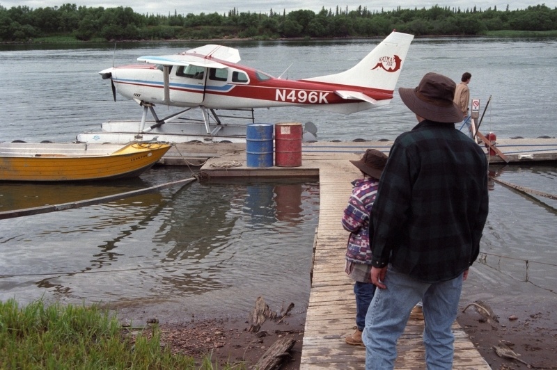 Getting on a float plane to get to Brooks Lodge.