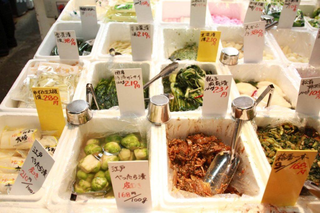 There's more to fish at the Outer Market of Tsukiju fish market. Here are pickled vegetables.