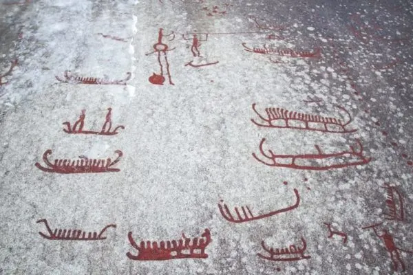 Viking boats at the Tanum Rock Carvings, Sweden.