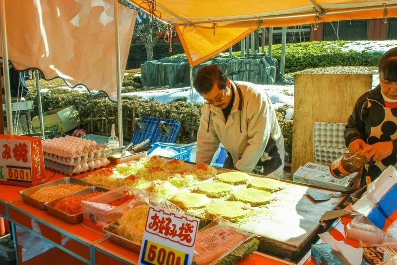 Okonomiyaki can be found at almost every festival.