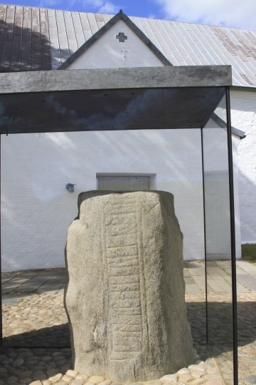 Ancient rune stone in Jelling, Denmark.