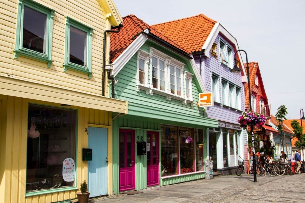 Pastel colored houses in Stavanger Torget.