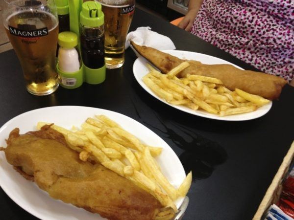 Fish and chips at Roy's Fish Shop in Gibraltar.
