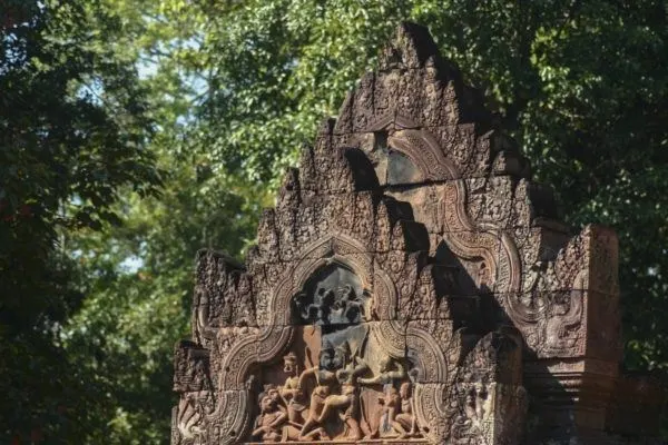 One of the carved stone reliefs in Angkor Wat.