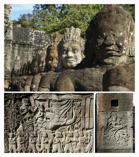 Stone carvings like these can be found all over the temples in Angkor Wat.