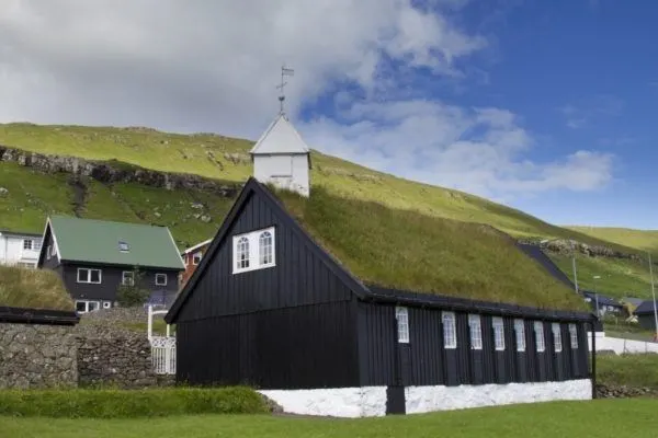 Sod roof covered church in the Faroes.