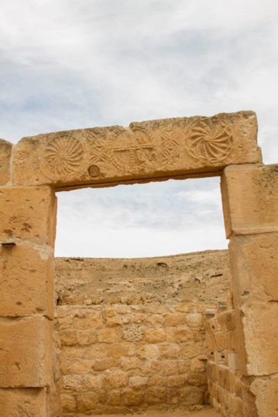 Decorative stone doorway in an ancient ruins in the Negev.