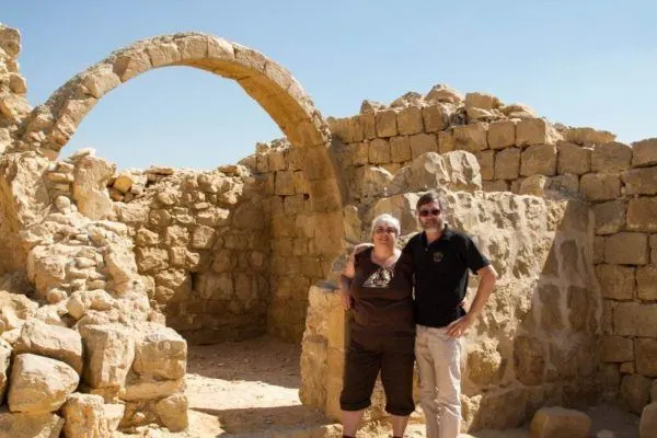 Jim and Corinne in the ruins of a Negev desert site.