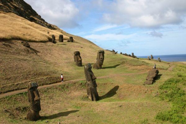 Several moai dot this hillside on Easter Island.