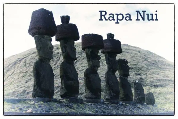 Moai in various stages of ruin on Rapa Nui.