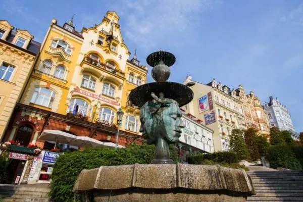Fountain in front of the Hotel Romance, Karlovy Vary.