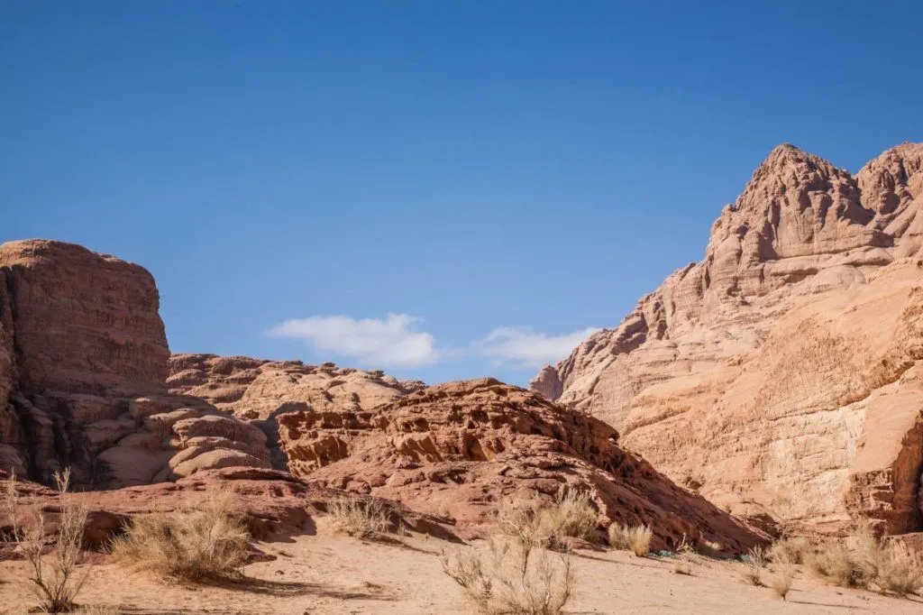 Stunning vistas of red rock and desert defines Wadi Rum.