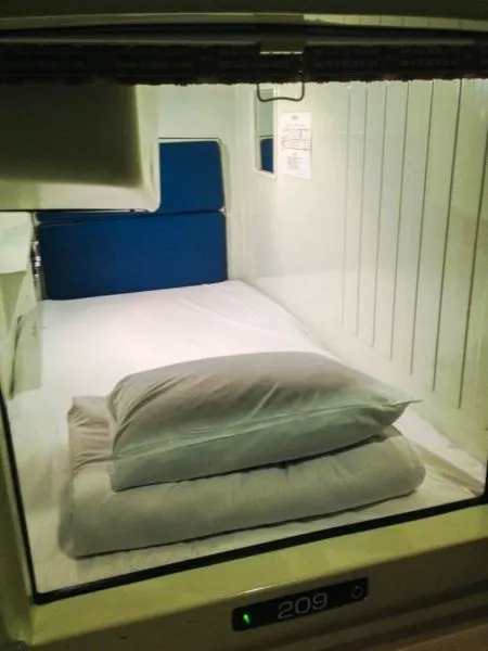 Sleeping casule hotel pod, just right for one.