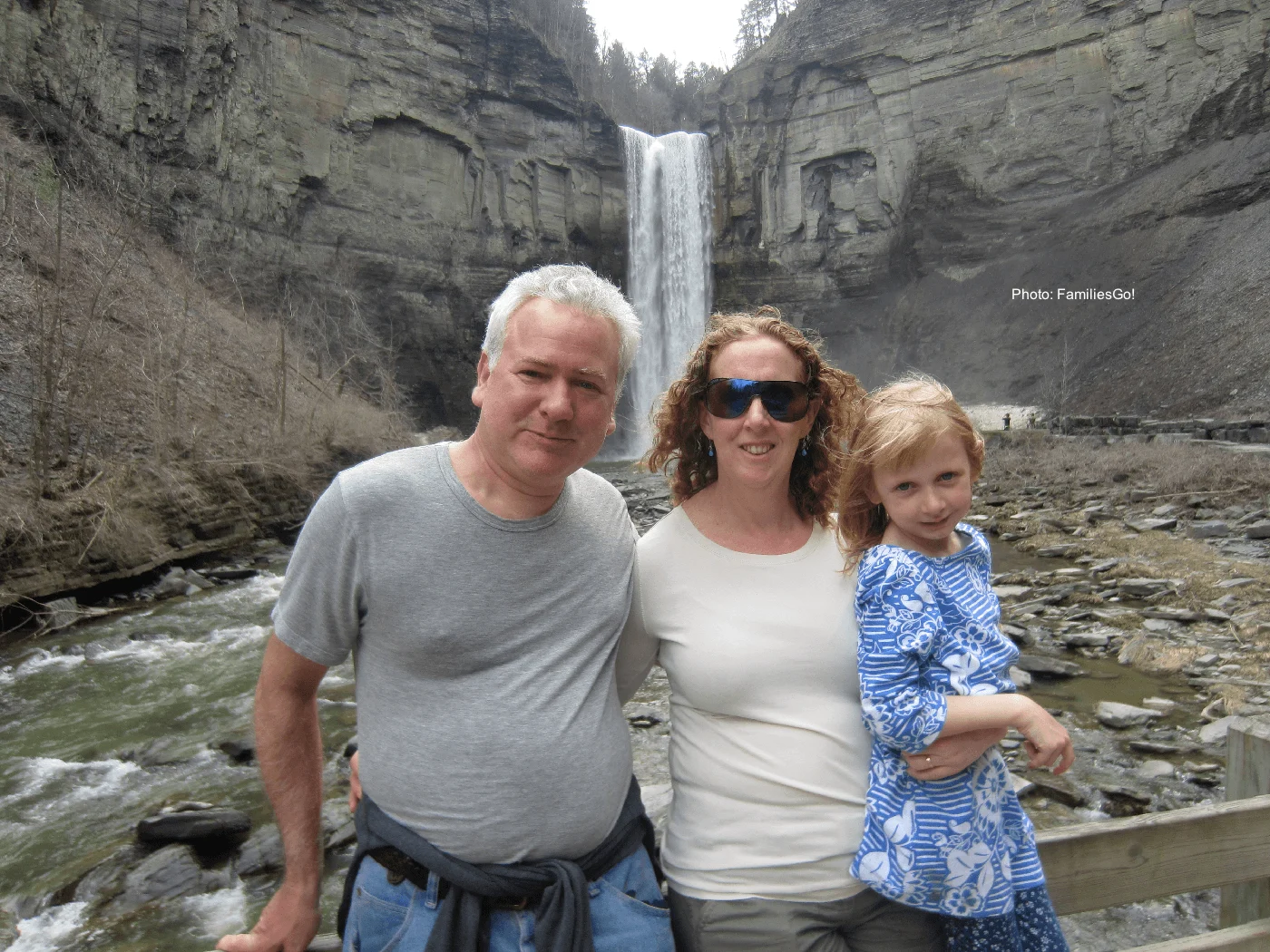Eileen and family at waterfall.