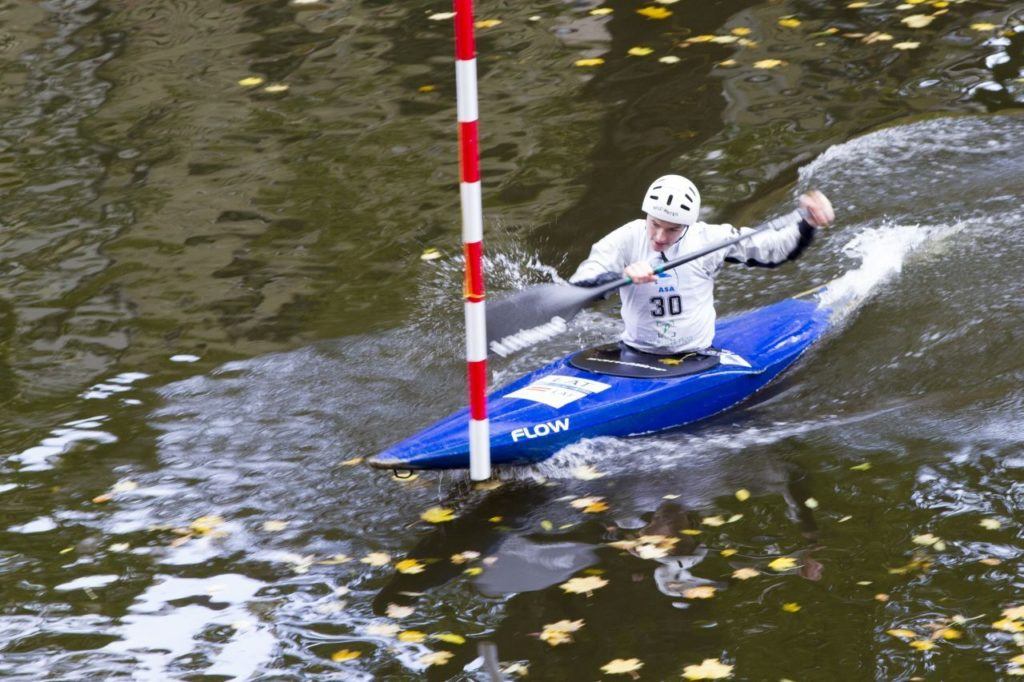 Kayaker competes in the park in Riga.