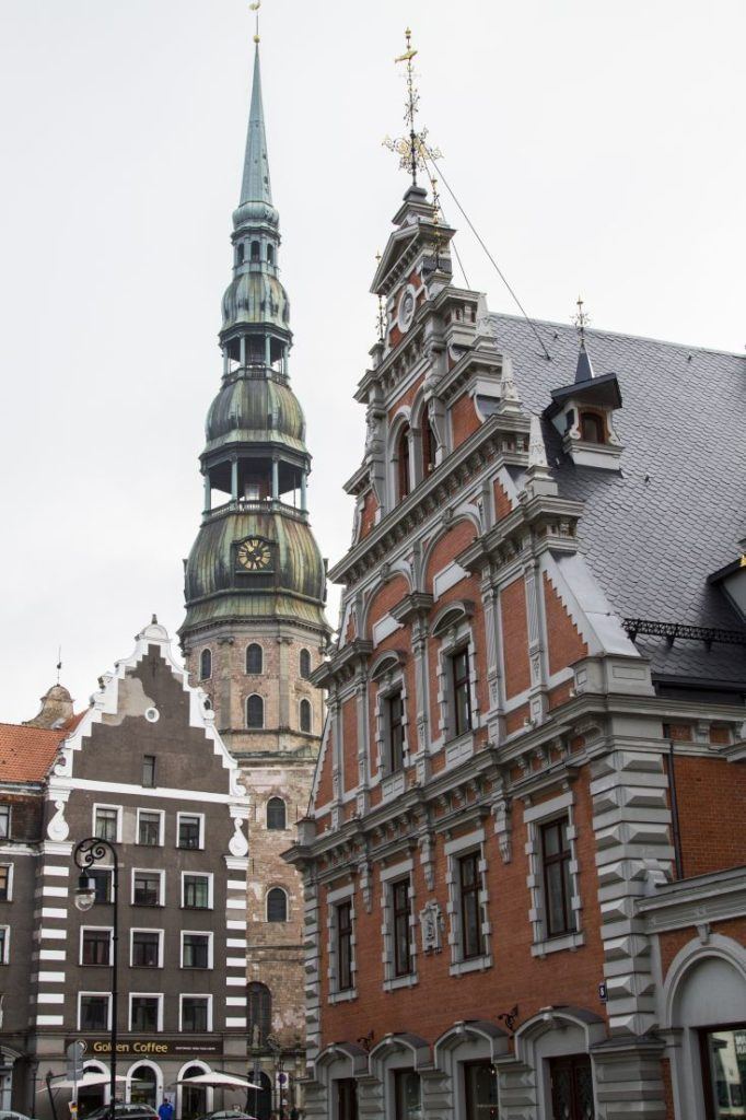 House of the Black Heads and St. Peter's Church in Riga, Latvia.