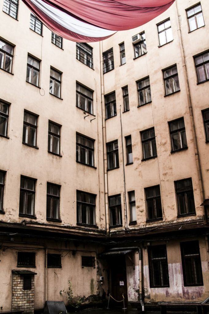 Interior courtyard of a dilapidated building in Riga.