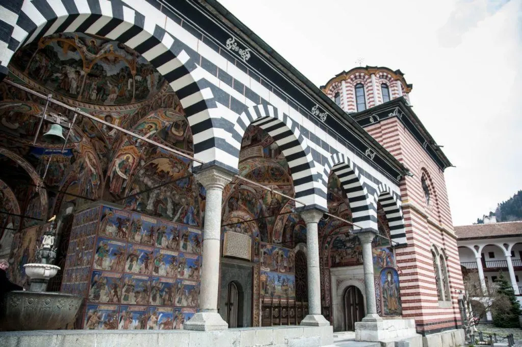 The exterior of a Bulgarian monastery. 