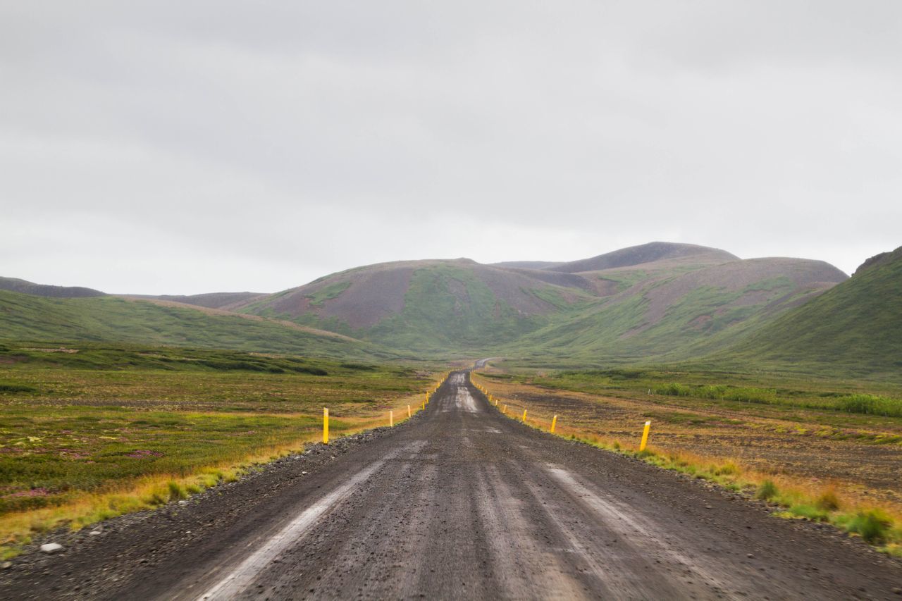 Gravel road wandering through Iceland's interior.