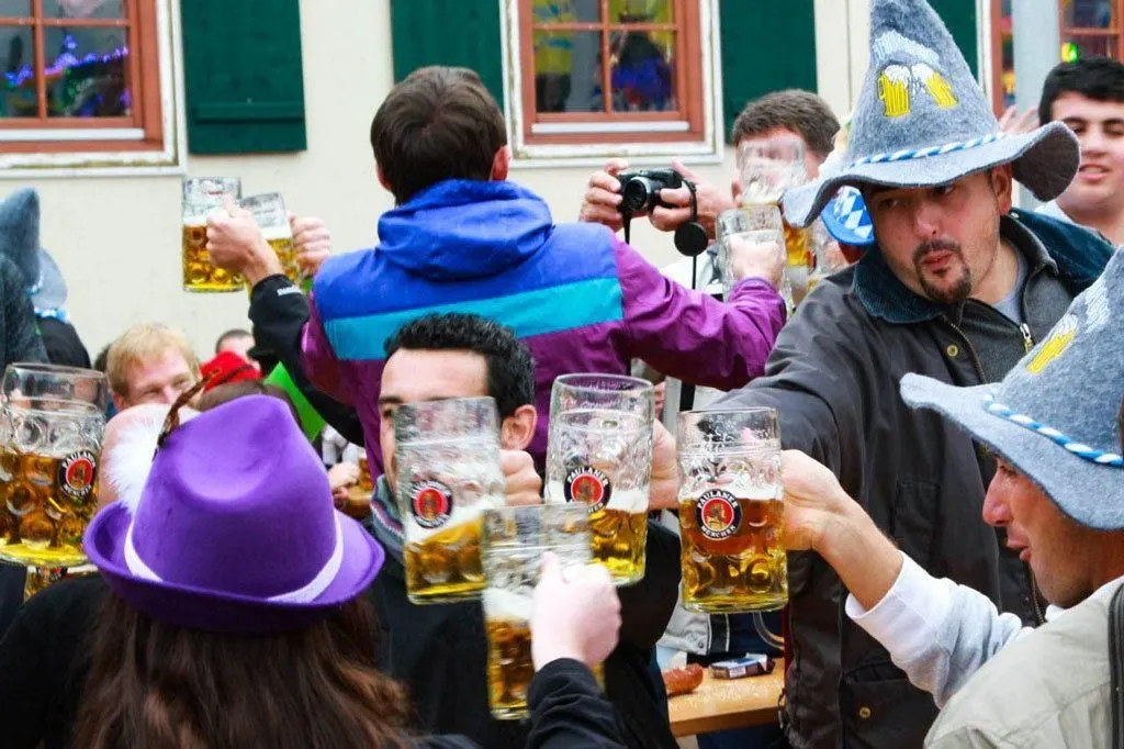 Everyone is your friend when sharing a toast at one of the Oktoberfest tables.