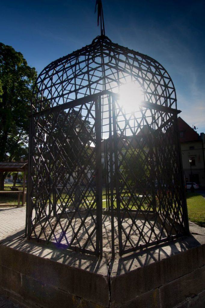 The cage of shame outside Levoca Cathedral.
