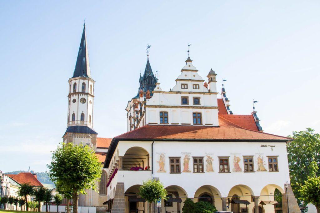 The old town hall and Basilica in Levoča, Slovakia.