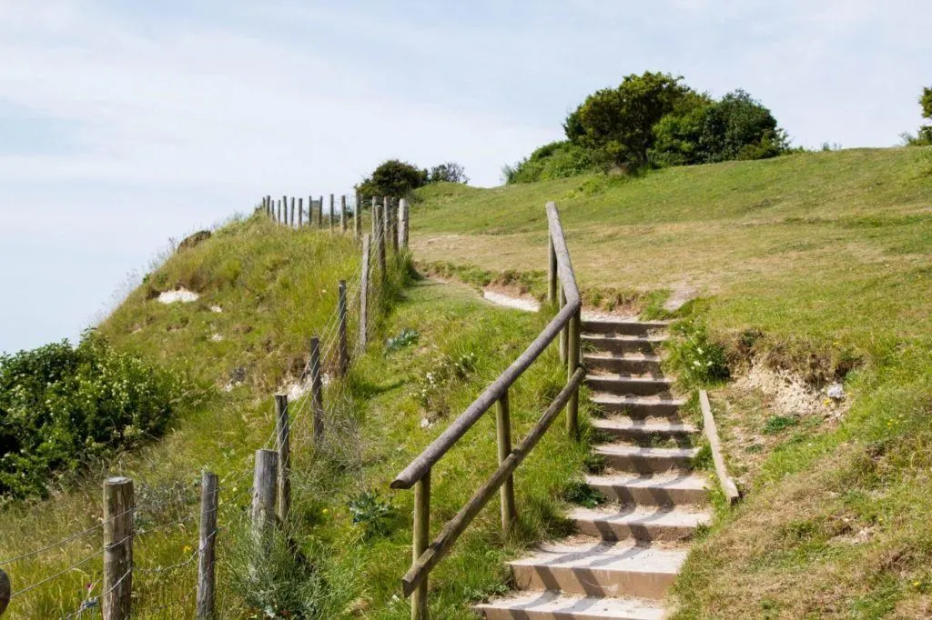 The path can get tricky at times, but the steps and handle rail help.