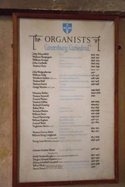 A list of organists dating back 500 years.