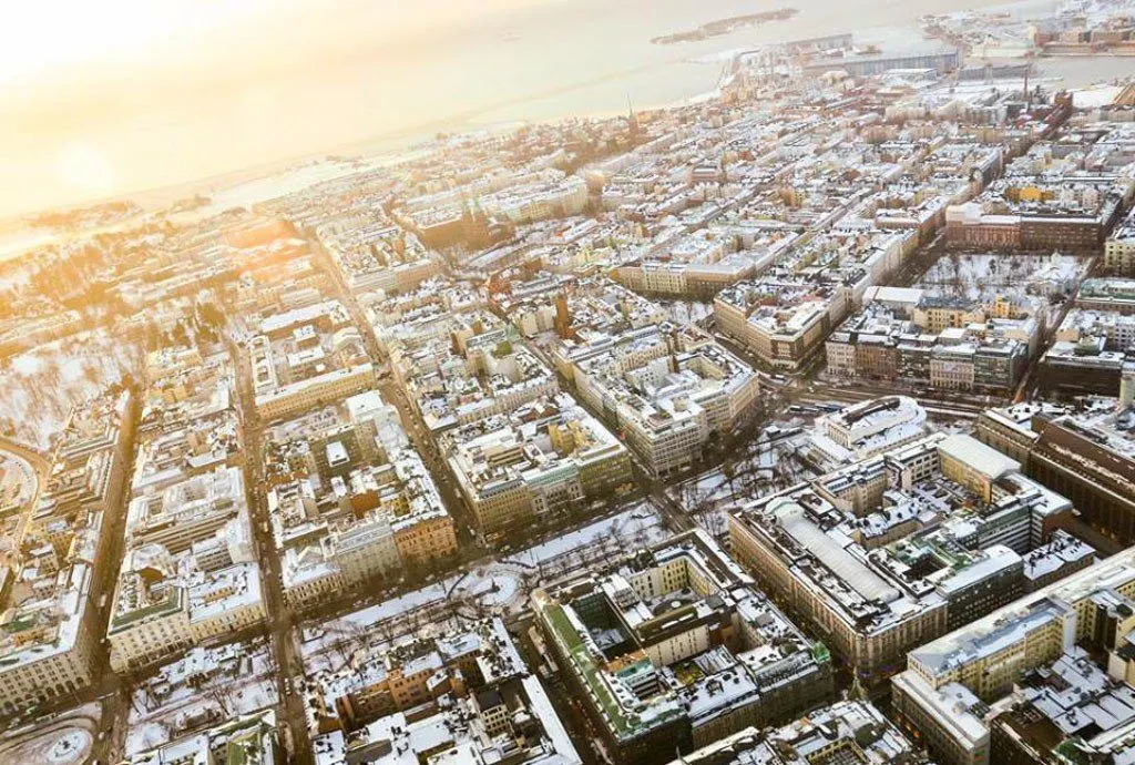 View of Helsinki from a helicopter.