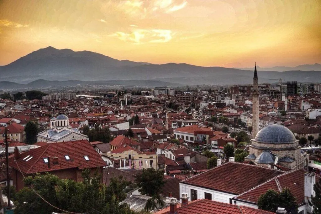 Pristina rooftops at sunset.