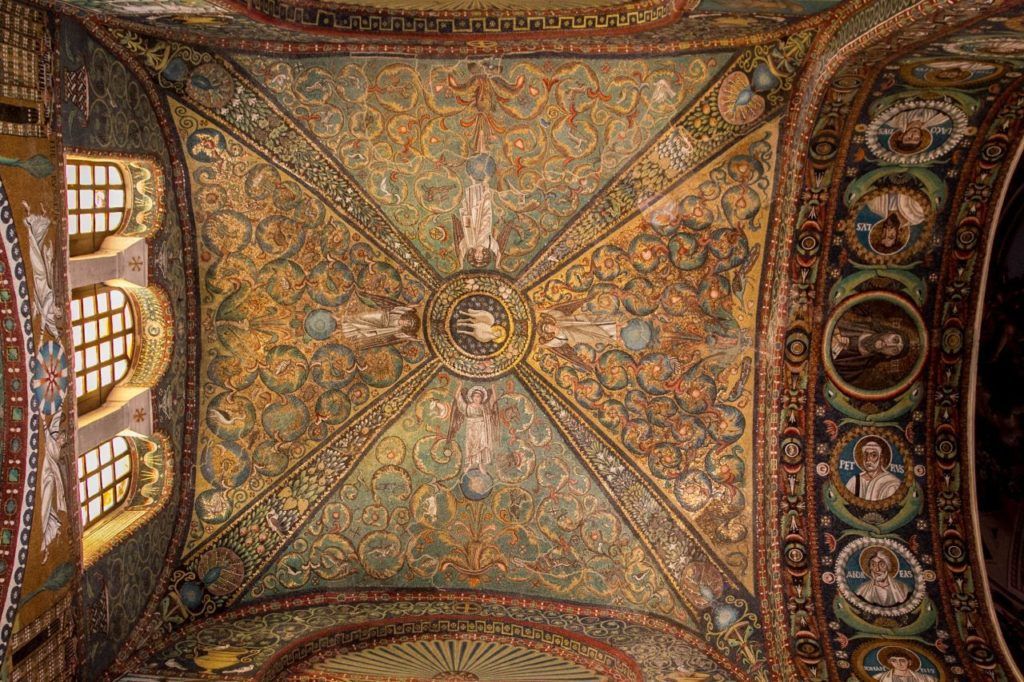 One of the beautifully decorated ceilings inside the Basilica.
