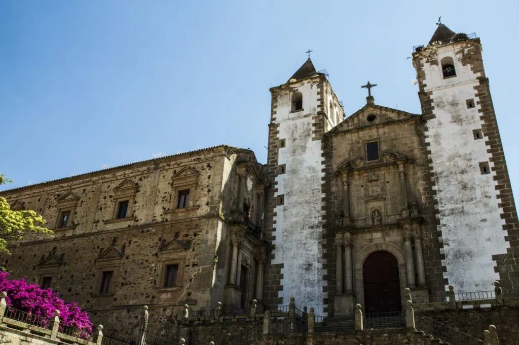 Twin bell towers of Caceres cathedral.