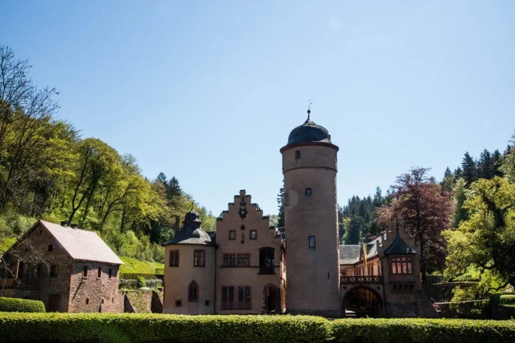 Small, quaint, fairy tale Mespelbrunn Castle in Germany.
