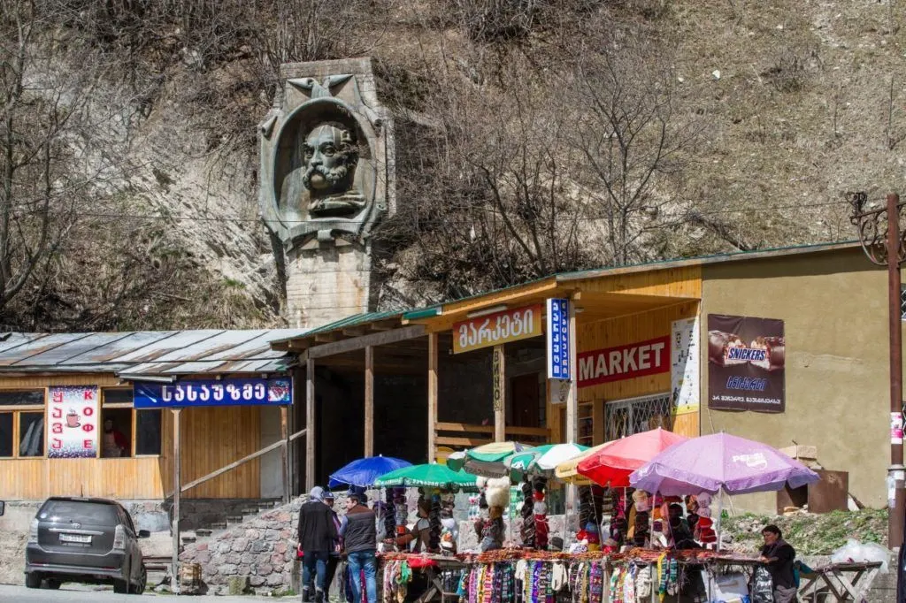 Georgian souvenir vendors on the roadside on the Military Road.