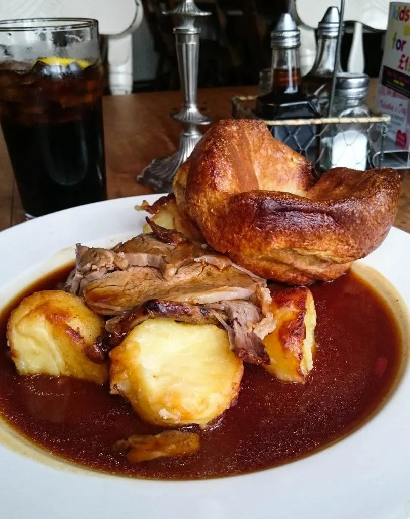 Traditional beef with Yorkshire pudding, which is a dumpling.