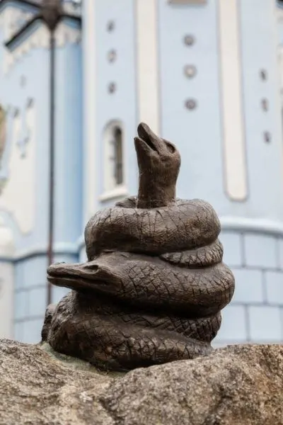 Snake sculpture we found on our Bratislava sculpture tour.