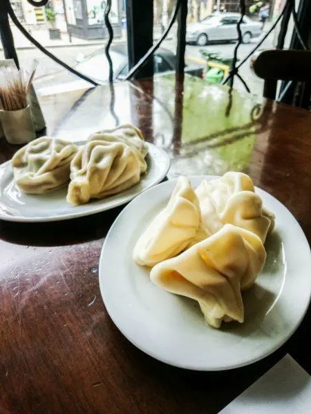 Georgian dumplings, Khinkali, ready to eat on the plate.
