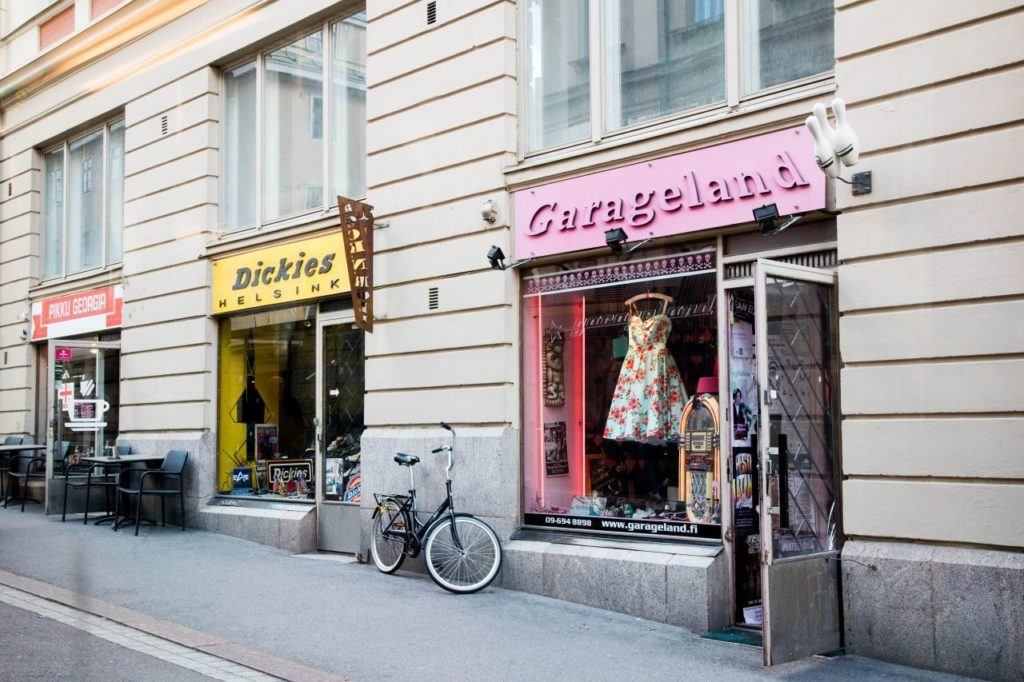 Some eclectic shops at the local stores in Helsinki, Finland. 