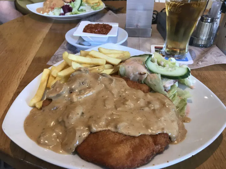 Schnitzel tastes so much better with a good sauce, like this Jaeger or Hunter sauce.
