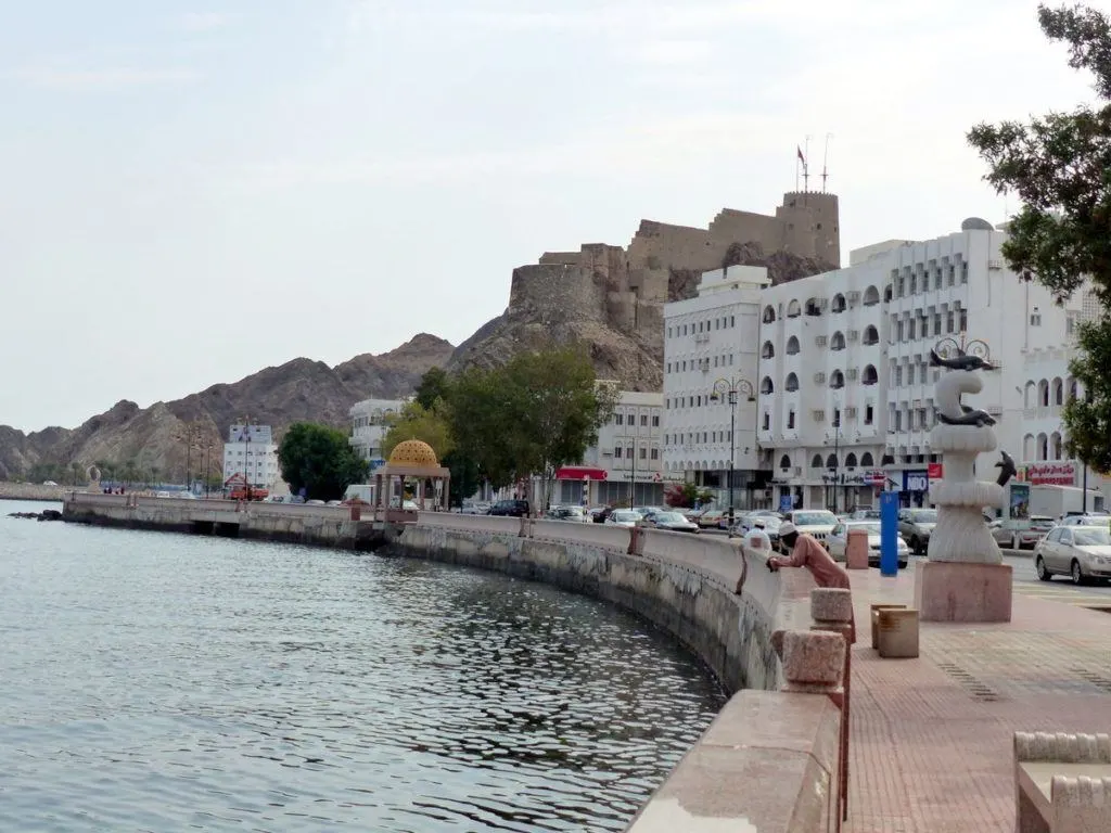 Muscat fort overlooking the waterfront in Oman.