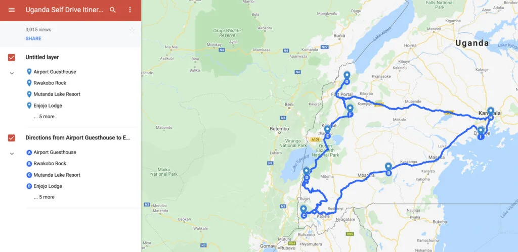 Self Drive Uganda Map.