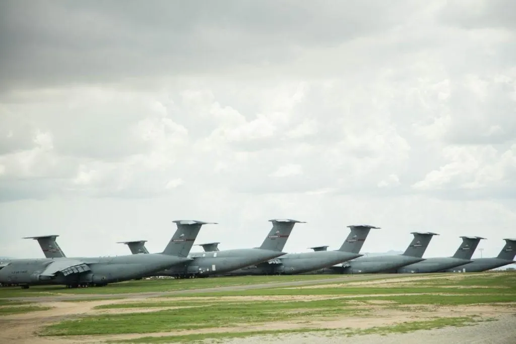 A line of C-5 Galaxy Airplanes seems to have its own section of the Boneyard.