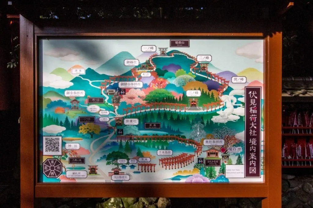 Map showing the shrine path to the top of the mountain at Fushimi Inari.