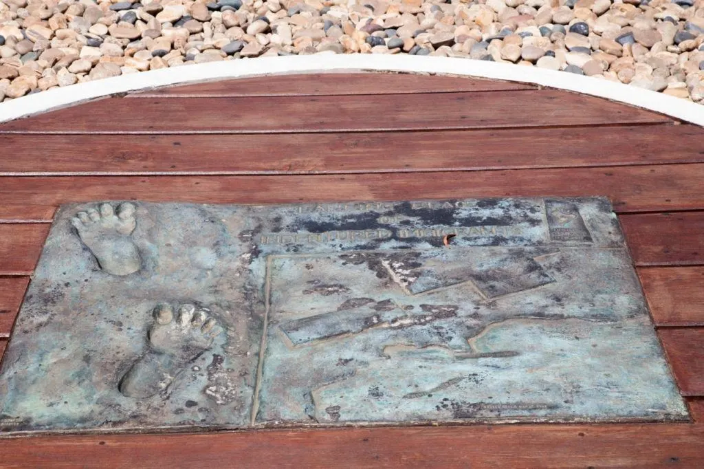 Footprint memorial plaque at Aapravasi Ghat, Port Louis, Mauritius.