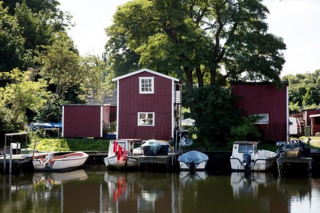 Swedish boat houses and boats.
