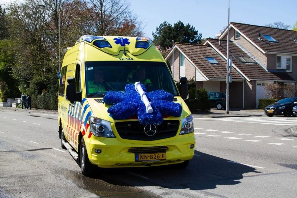 Flowers decorate an ambulance in the Tulip Festival parade.