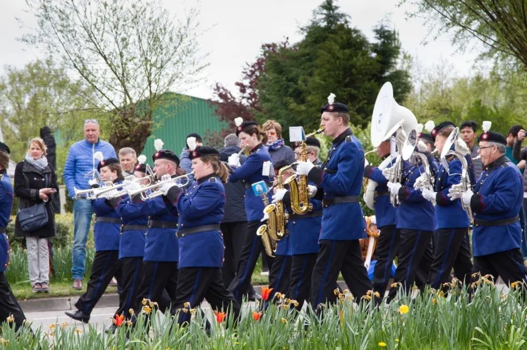 A marching band in the Tulip Festival Parade in the Netherlands.