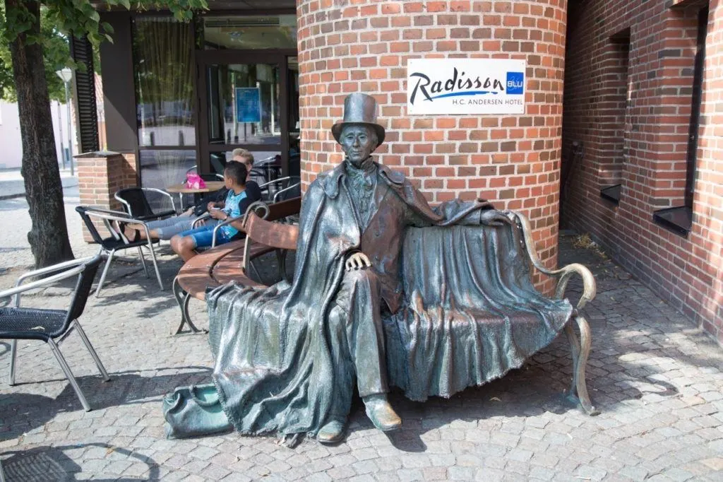 Famous Hans Christian Andersen bench sculpture in Odense.