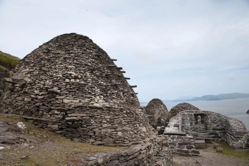 The beehive monastic structures at the top of Skellig Michael.