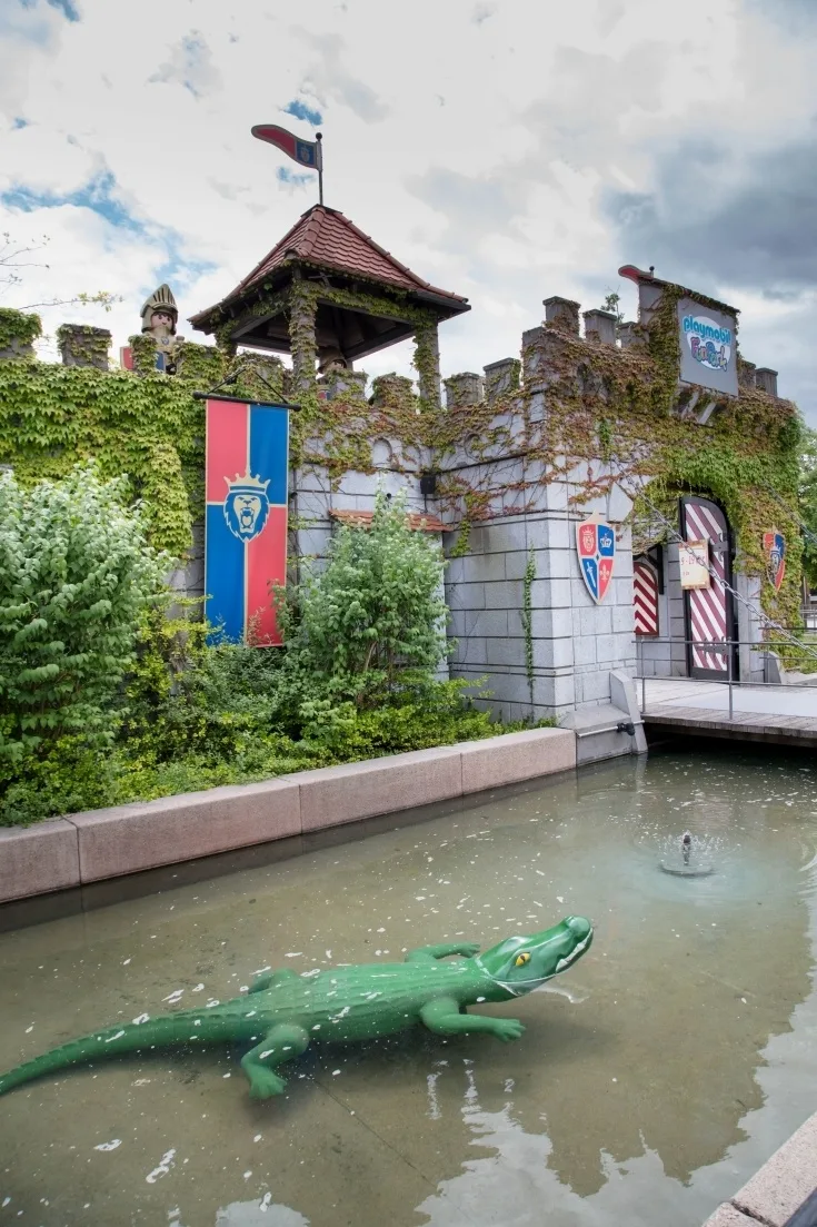 The entrance to Playmobil, complete with crocodile protected moat.